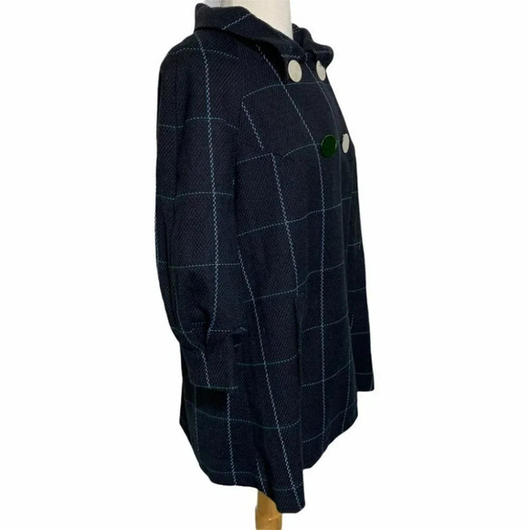 Relativity 6P Womens Plaid Swing Coat Green Blue Black Round Button Front Jacket - Picture 2 of 7
